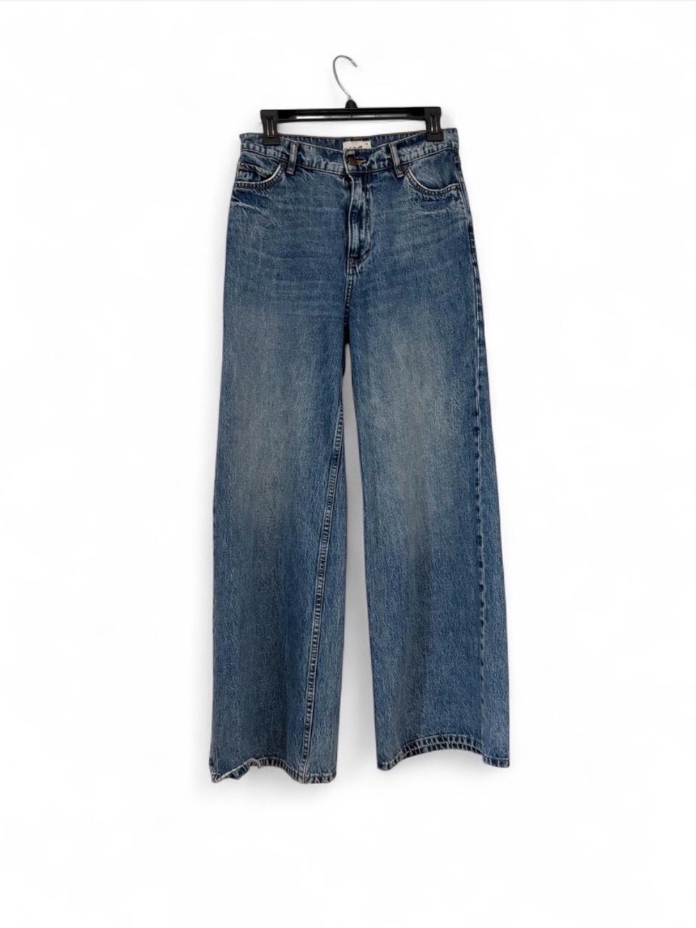 High-Rise Wide-Leg Women's Jeans in Medium Blue size 27